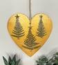 Pressed Fern Hand Painted Wooden Christmas Heart Hanging Decoration - Image 1