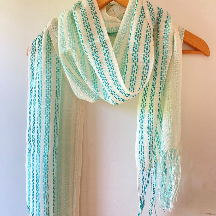 Deep Sea Waves Handwoven Cotton Scarf