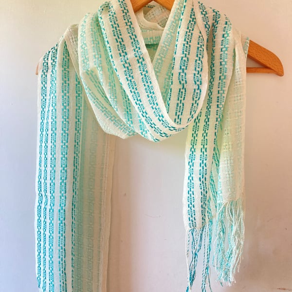 Deep Sea Waves Handwoven Cotton Scarf