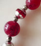Dark Red Marbled beads with Striped Silver Beaded Necklace - Summer Seconds - Image 3
