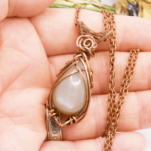 Elven Style Grey Moonstone Copper Necklace