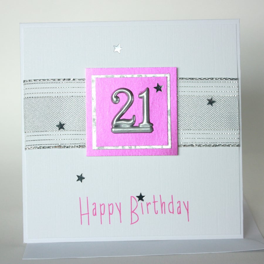 Pink and silver 21st Birthday card