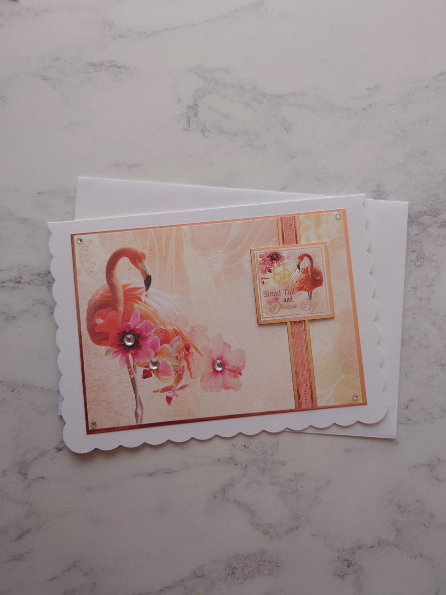 Stand Tall And Dream Big Vintage Rose Gold Flamingo 3D Luxury Handmade Card