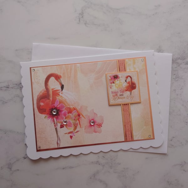 Stand Tall And Dream Big Vintage Rose Gold Flamingo 3D Luxury Handmade Card