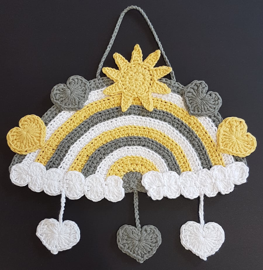 Crochet hanging rainbow Grey & Yellow