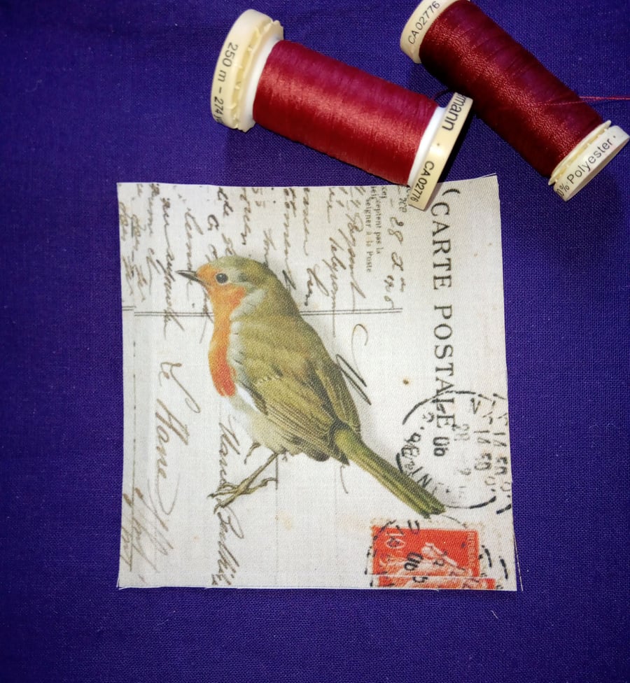 Robin fabric panel textile art sewing sew on iron on 