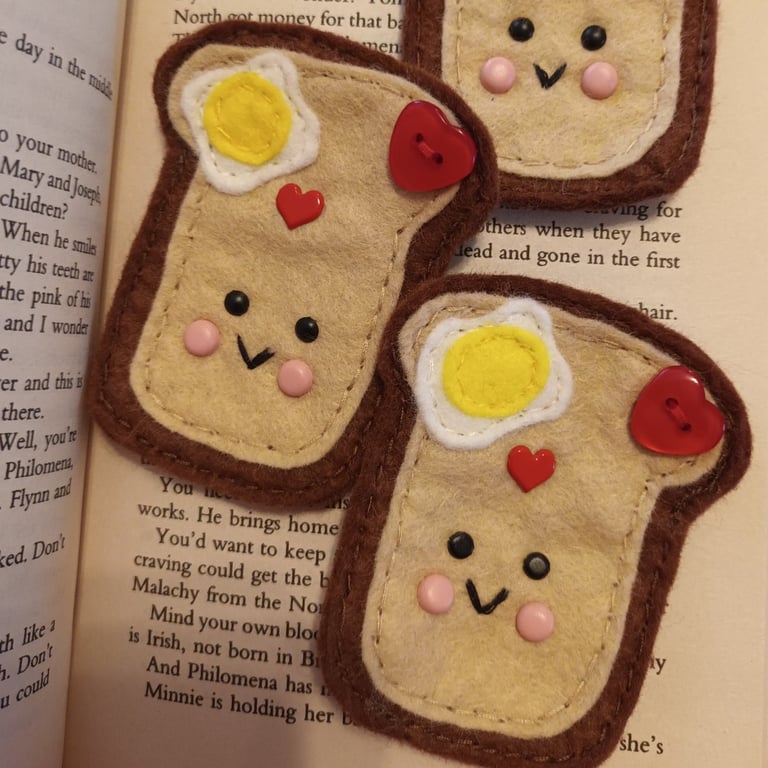 Felt egg on toast bookmark,bookworm gift,childrens book gift,book accessory.
