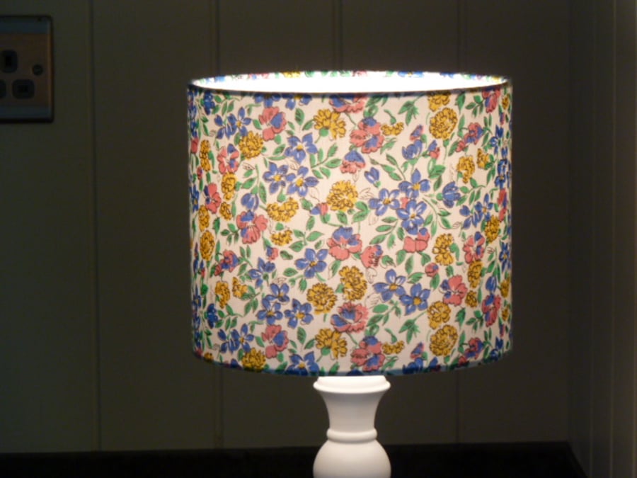 Sweet Flowers blue, yellow, pink drum lampshade 20cm