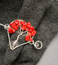 Red Coral Tree of Life Shawl Pin: Silver Plated Copper Hair Slide, - Image 2