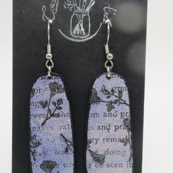 Upcycled Vintage Book Drop Earrings Hand Stamped Botanical