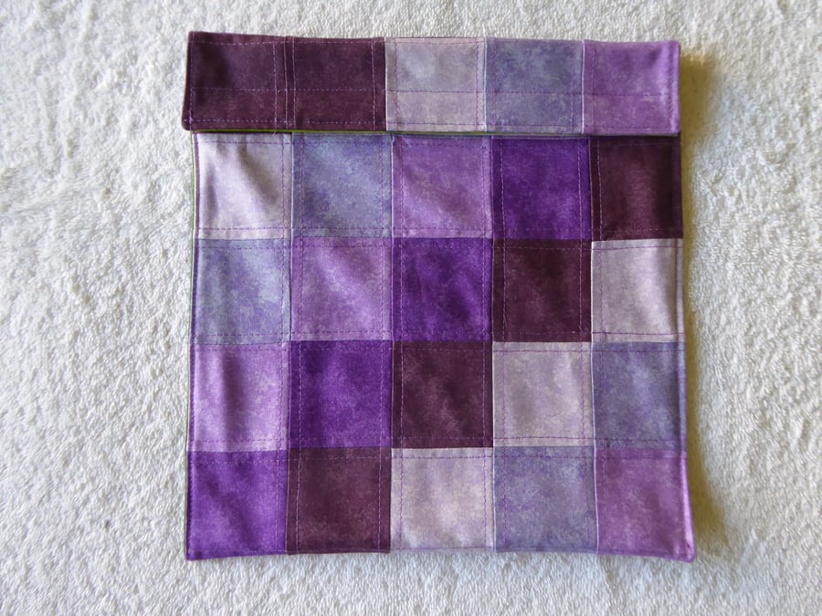  Wheat Bag from Patchwork Squares in Purples. Microwave Heat Pad. 