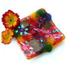 Fused Glass Rainbow Dish Flowers Handmade gift Floral Mothers day Mum