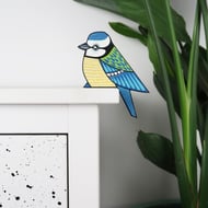 Blue tit door ornament, wooden decoration for door, hand painted bird.