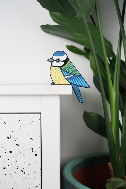 Blue tit door ornament, wooden decoration for door, hand painted bird.