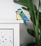 Blue tit door ornament, wooden decoration for door, hand painted bird.