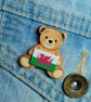 Wales Flag Bear Pin, Handmade Teddy Bear Badge, Little Wooden Welsh Gift - Image 3