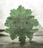 Needle felted Green Man woollen sculpture wall hanging with oak leaves