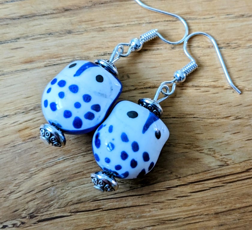 Blue ceramic owl earrings