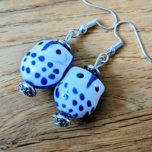 Blue ceramic owl earrings