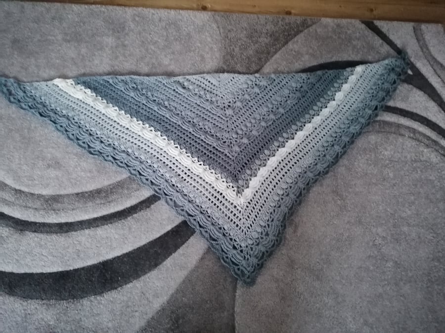 Grey and Cream Crocheted Shawl