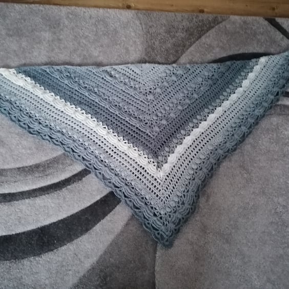 Grey and Cream Crocheted Shawl