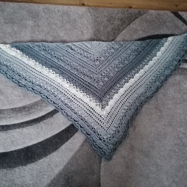 Grey and Cream Crocheted Shawl