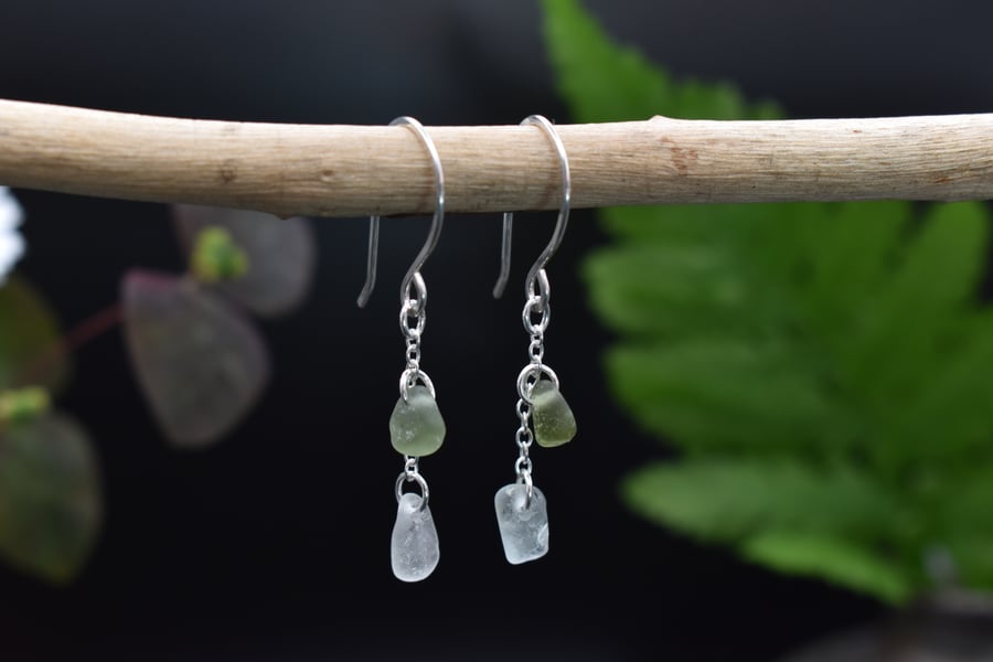 Highland Sea Glass and Sterling Silver Dainty Earrings