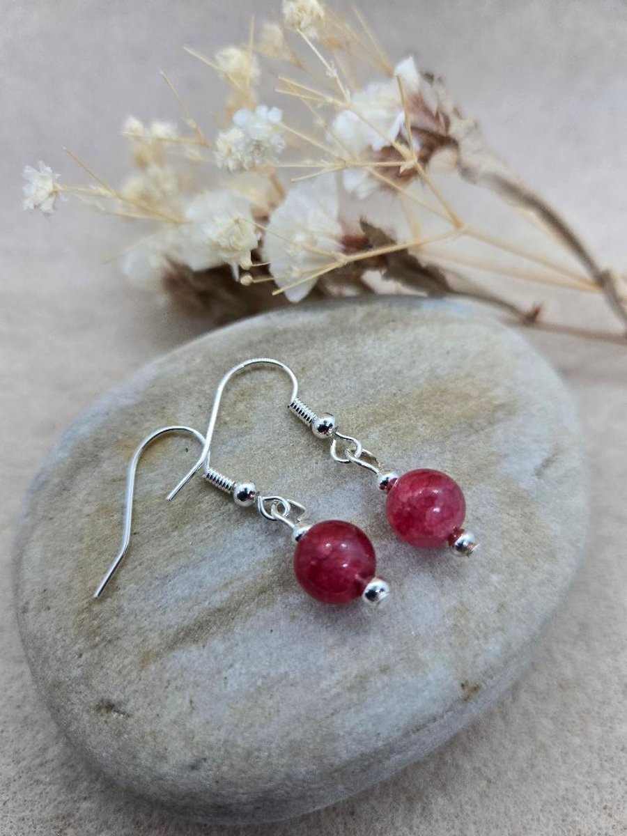 handmade hypoallergenic silver plated earrings with red agate beads 