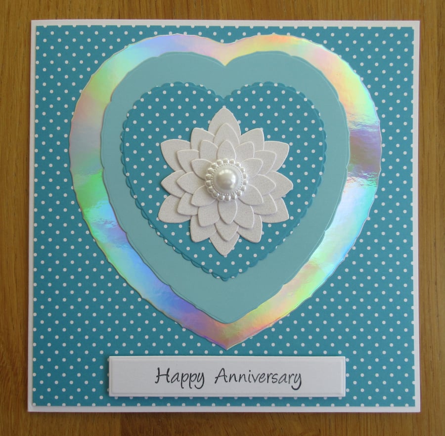Heart Anniversary Card - 17x17cm - Teal