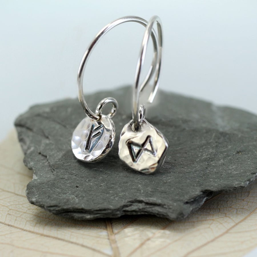 Silver Hoops with Rune Dangles - Choose your Viking Runes and personalise
