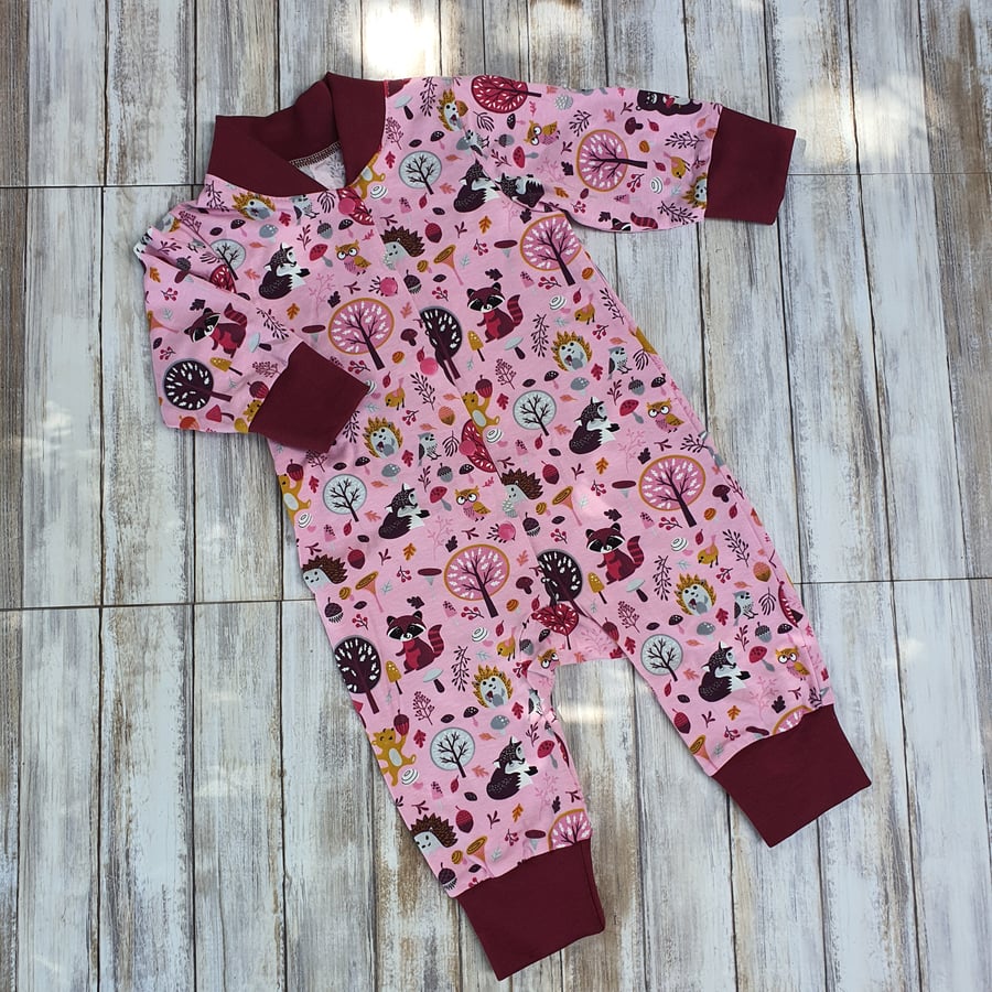 3-6 months Pink Forest Animal Baby Sleeper long sleeve playsuit with fastener