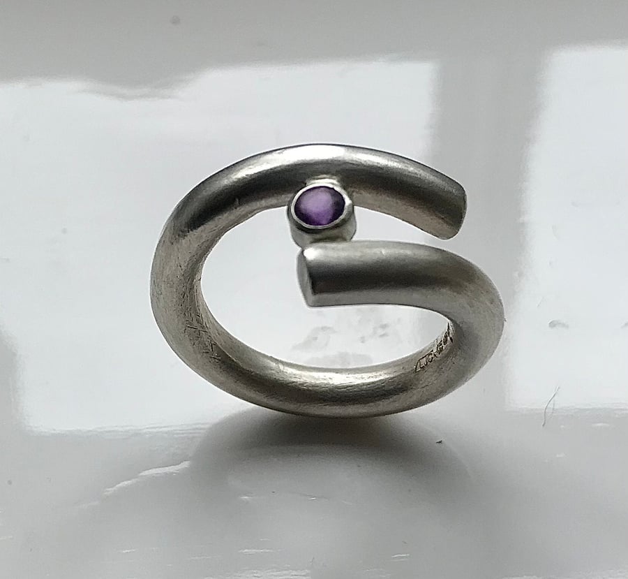 Cast Sterling Silver Ring Set With an Amethyst Gemstone