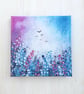 Original Acrylic Painting On Canvas,  Pink & Blue Wild Meadow Flowers And Birds - Image 7