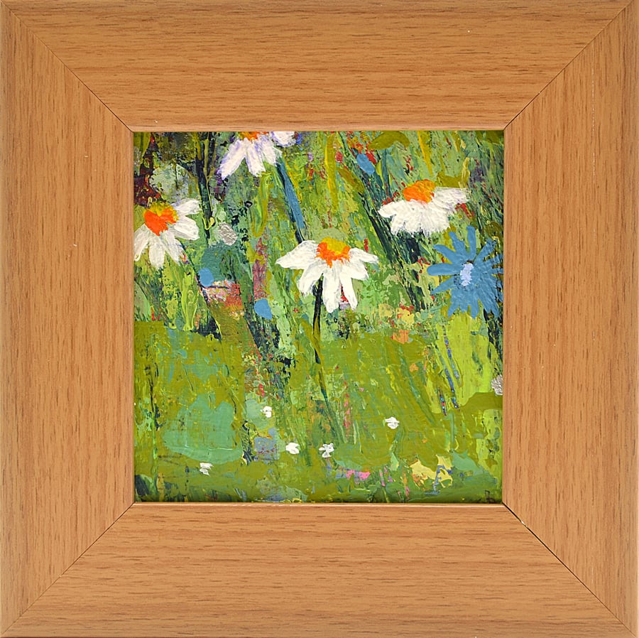Small Framed Original Painting of Daisies
