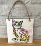Hand-made wooden wall plaque.  Vintage floral "Rosie" the cat design.