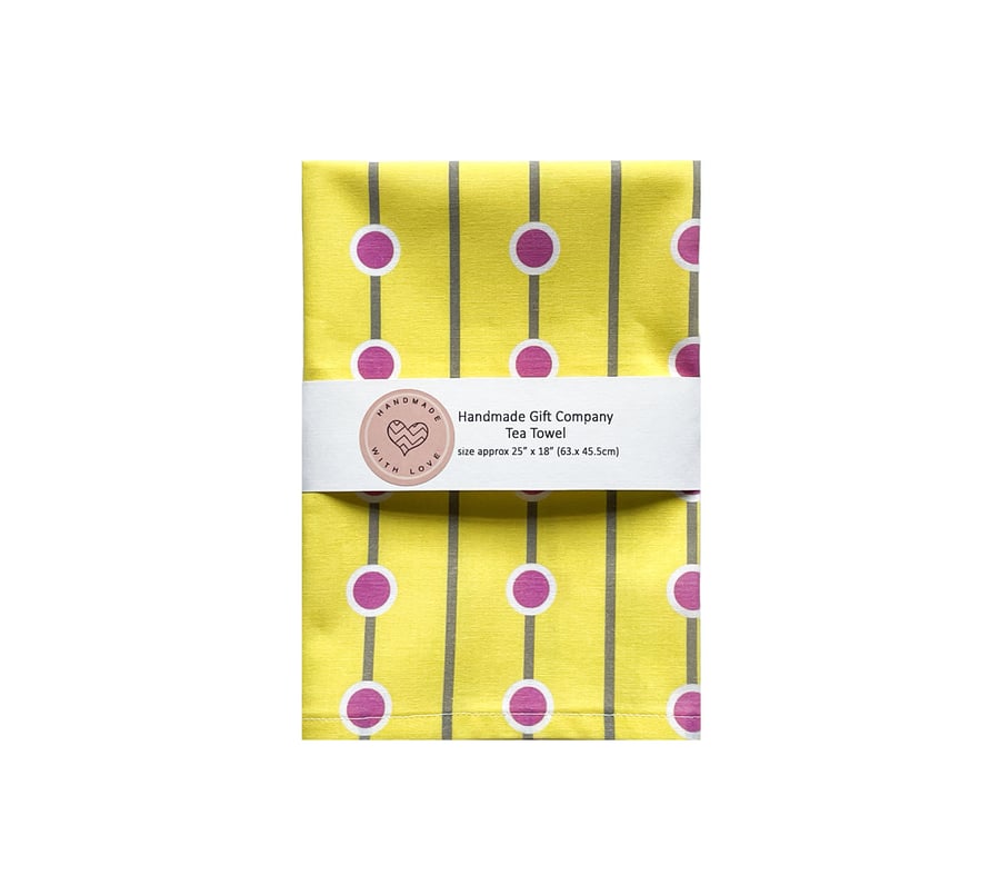 Fabric Handmade Pretty Cotton Tea Towel with a Pink Dots Design