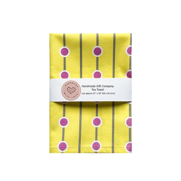 Fabric Handmade Pretty Cotton Tea Towel with a Pink Dots Design