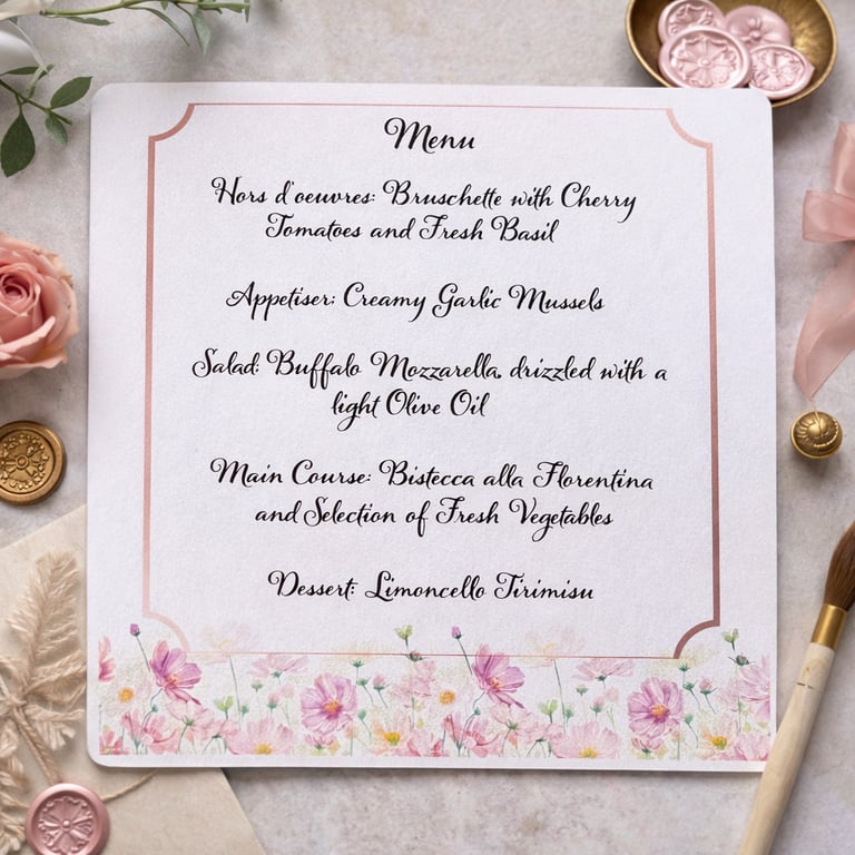 Painterly Floral Wedding Menu Cards – Elegant Table Stationery