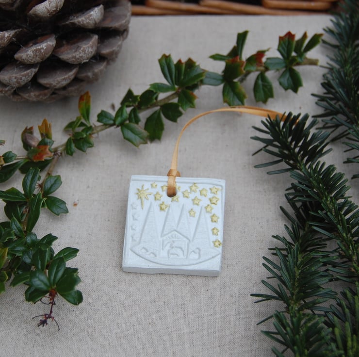 The Nativity White and Gold Christmas Tree Deco... Folksy