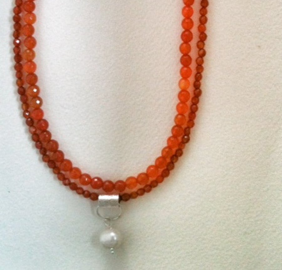 Handmade Orange Agate and Silver Necklace - (Reserved for Janina)