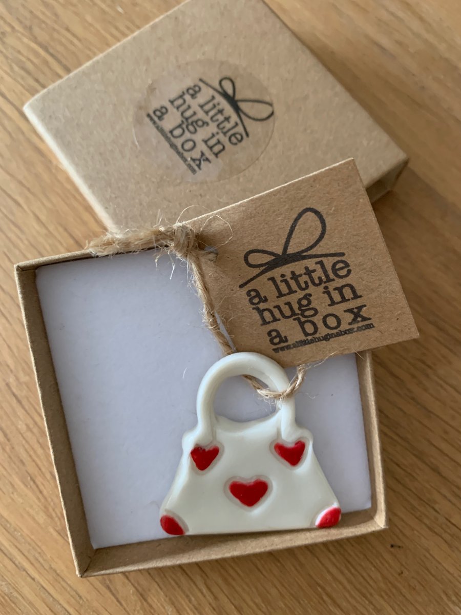 A little hug in a box porcelain heart handbag  gift