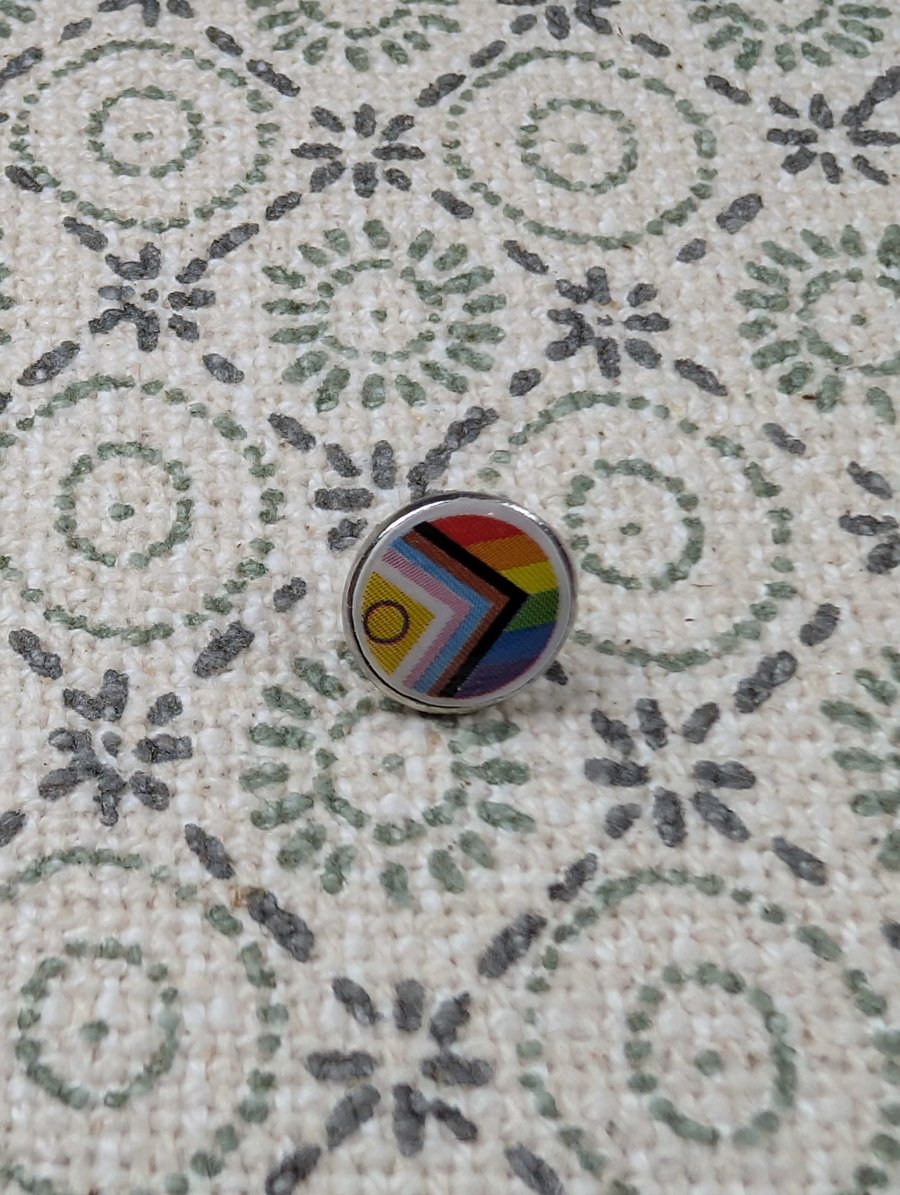 Progress Pride Flag Pin - Pride Themed Pin - Small Resin Topped Pin Badge - LGBT