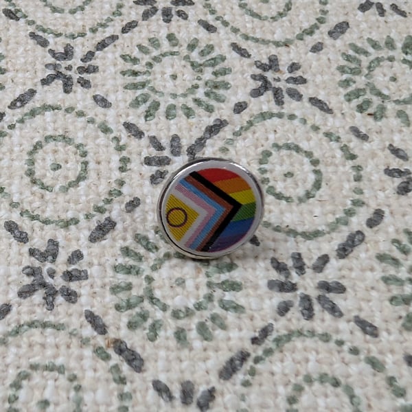 Progress Pride Flag Pin - Pride Themed Pin - Small Resin Topped Pin Badge - LGBT