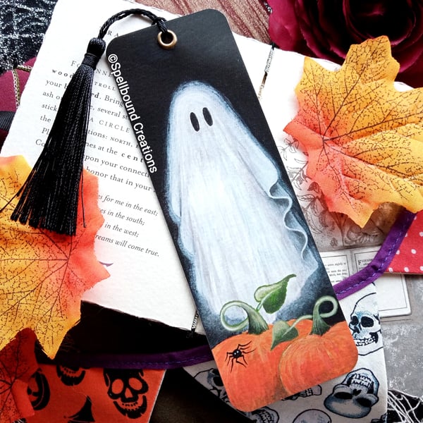 Ghost And Pumpkins, Bookmark, Book Lover Gift, Book Accessories, Spooky Bookmark