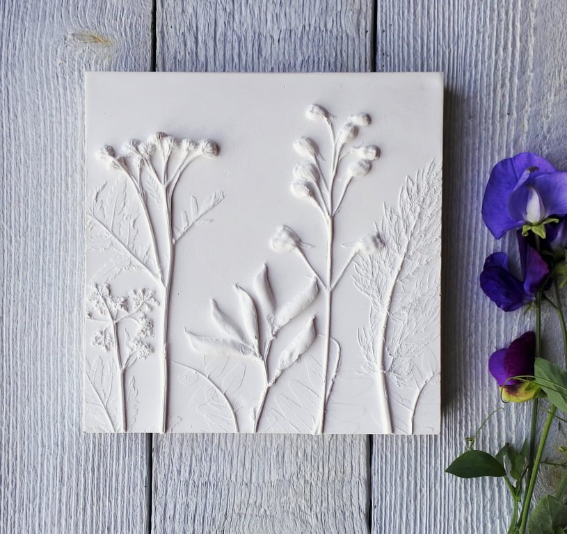 Yarrow, Lupin, Delphinium & Fennel Plaster Cast Wall Plaque