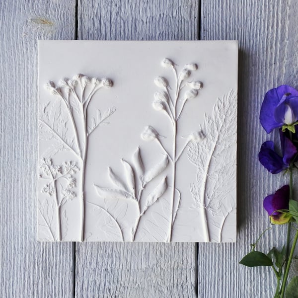 Yarrow, Lupin, Delphinium & Fennel Plaster Cast Wall Plaque