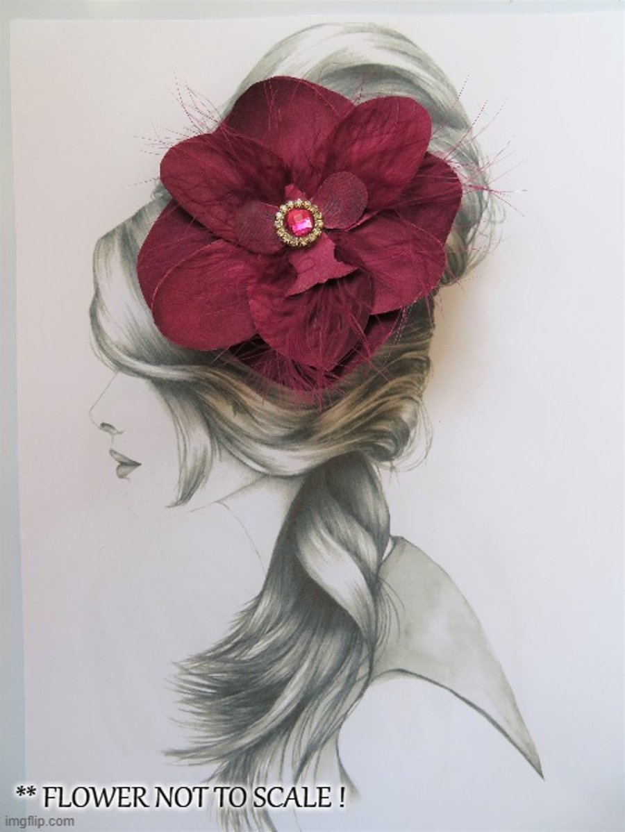 Cranberry Plum Orchid Flower Retro Rockabilly Vintage Hair Flower Fascinator 