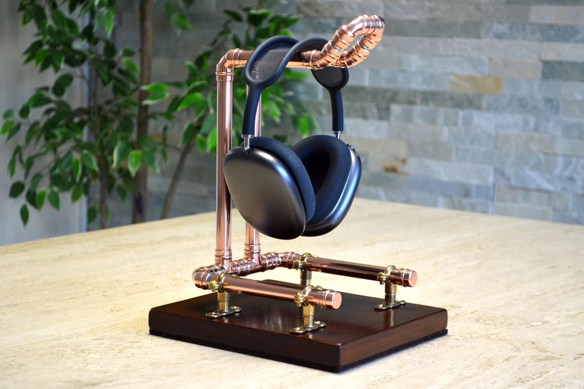 Handmade Copper & Wood Headphone Stand With Brass Fittings