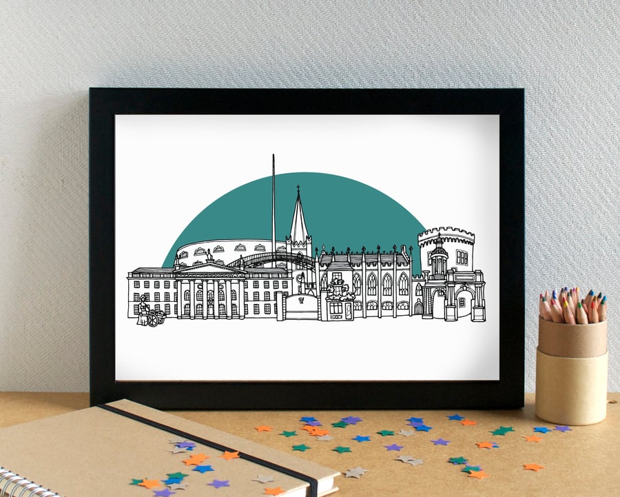 Dublin Landmarks Skyline Art Print