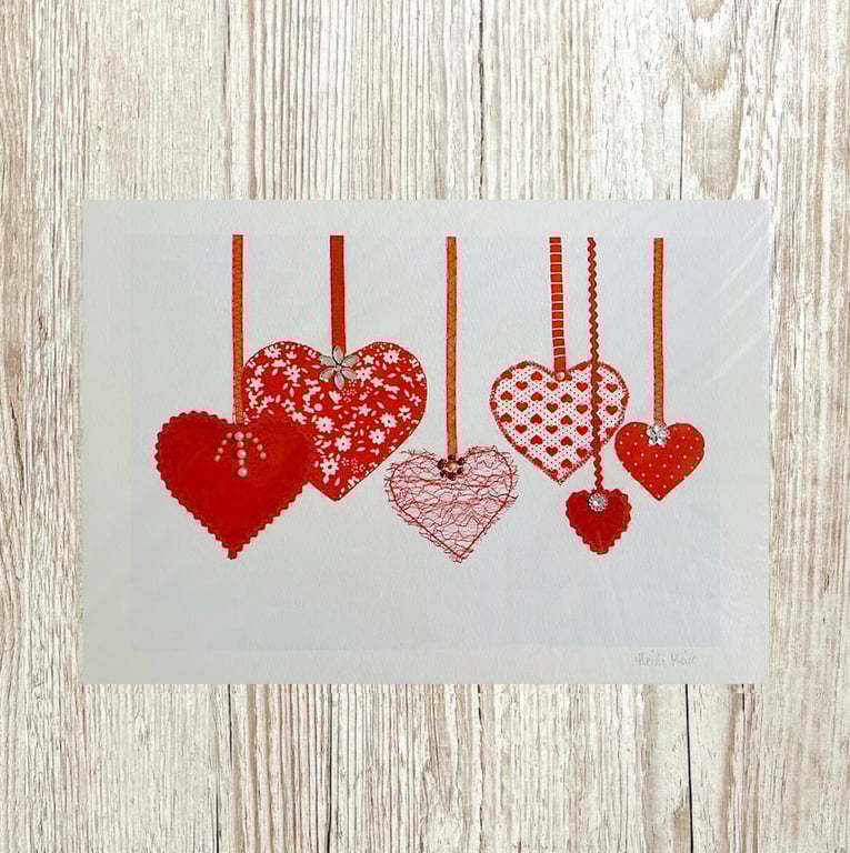 Red Hearts A4 giclee print
